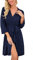 PrinStory Women Robes Lightweight Dressing Gowns Soft Kimono Robes Short Sleepwear Casual Knit Bathrobe Ladies Loungewear Homewear (Navy Blue, L)