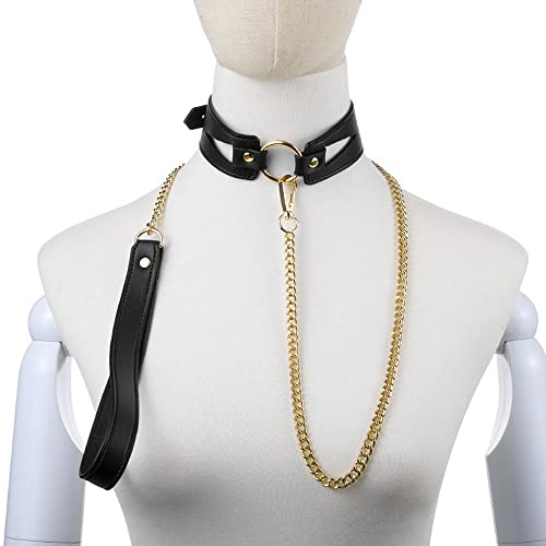 RIVILA Lederhalsband SM Halsbänder Damen Sexy Choker Kette mit O-Ring und Leine Ketten, Erotik Bondage Kragen Halsketten Halsfessel BDSM Sklaven Cosplay Verstellbar Sex Spielzeug für Frauen,Schwarz