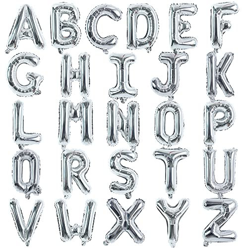 TONIFUL 52 Pieces 16 Inch Silver Letter A-Z Balloons,Custom Phrase Mylar Foil Alphabet Letter DIY Personalized Phrase Banner for Birthday Anniversary Celebration Graduation Party Supplies Decoration