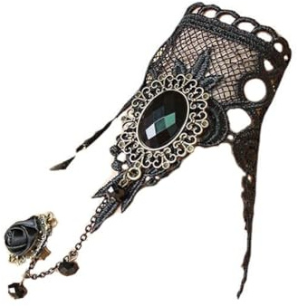 Clataly Gothic Black Sexy Lace Necklaces Tassel Collar Choker Halloween Party Accessories for Women Girls (Black rose finger chain)