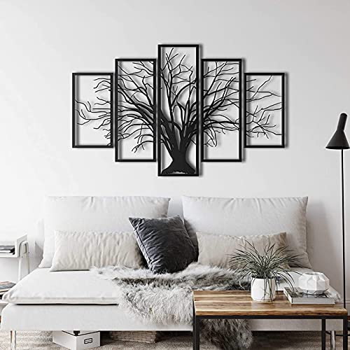 KLZUOPT Metall Lebensbaum Kunst Wanddekoration Geometrische Lebensbaum Silhouette Einfache und großzügige Lebensbaum Skulptur 5 Stück Lebensbaum Wanddekoration Puzzle Wanddekoration