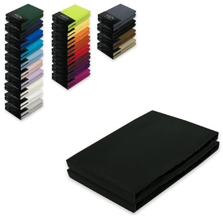 EXKLUSIV HEIMTEXTIL Topper Jersey Spannbettlaken Doppelpack 100% Baumwolle Öko - Tex Zertifiziert, Markenqualität, Steghöhe bis 12 cm, 90x190-100x200 cm Schwarz
