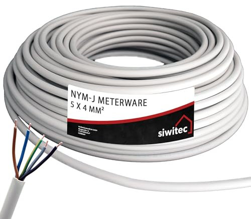 siwitec NYM-Kabel | NYM-J 5x4 mm² | 9 m Kabel | Meterware 3-100 m | Stromkabel nach Maß | Installationskabel | Mantelleitung - Made in Germany
