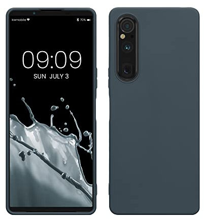 kwmobile Hülle kompatibel mit Sony Xperia 1 V Hülle - weiches TPU Silikon Case - Cover geeignet für kabelloses Laden - Dunkler Schiefer