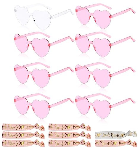Jga Brille Team Braut Armbänder, Herz Sonnenbrille, 16 Stück Jungesellinnenabschied Frau Accessoires, Bride Herz Brille, Randlose Bunte Herzbrillen Herz Sonnenbrillen Set, JGA Armbänder Set (B)