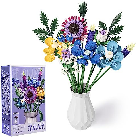 Yuandream Bouquet de Fleurs Sauvages avec Vase, 528 PCS Fleurs Artificielles Accessoires Décoratifs pour La Maison, Coffret Cadeau de Noël de Plantes artificielles pour Hommes, Femmes et Enfants