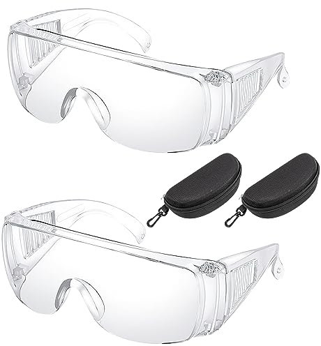 CHEVVY Lot de 2 Lunettes antibuée Masque Anti-poussière Lunettes de Protection Médicale avec 2 Lunettes Organisateur Lunettes de Protection Transparentes pour Hommes et Femmes