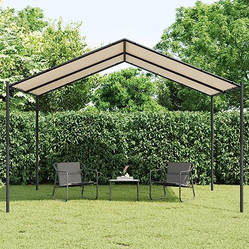 Festnight Pérgola de Jardín con Techo, Pérgola de Acero 4x3 m 180 g/m² Cenador de Jardín con Toldo para Patio Terraza Acero y Poliéster Resistente al Agua y a UV Beige