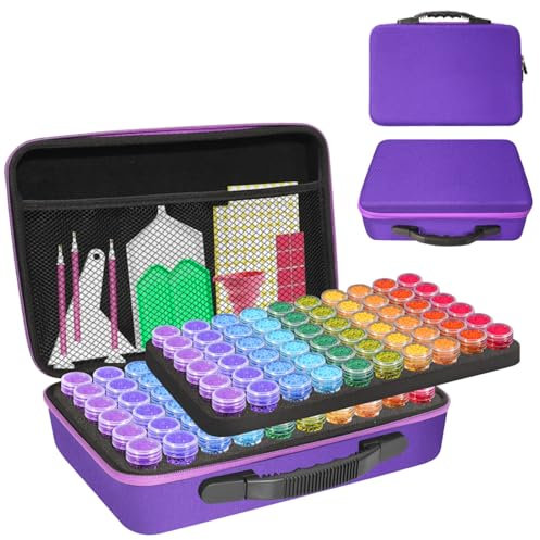 CAIOVSE Diamond Painting Storage Containers,120 Slots Diamond Painting Accessories Kits Diamond Art Accessories and Tools for Craft Jewelry Rhinestones Bead Organizer (Purple)