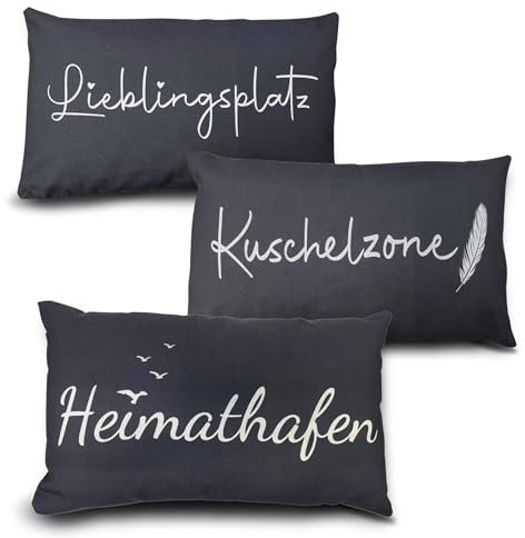 Bada Bing 3er Sparset Deko Kissen mit DREI Sprüchen in grau - Sofakissen in 30 x 50 cm - Kuschelkissen mit Bezug und Füllung - Couchkissen Zierkissen fürs Wohnzimmer Schlafzimmer und Couch Maritim