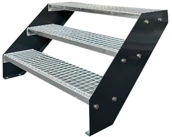 Kaminbau Mierzwa Scala in acciaio di alta qualità, guance, colore antracite, RAL 7016/3 gradini zincati (larghezza 1000 mm) (altezza 57 cm), resistente alle intemperie