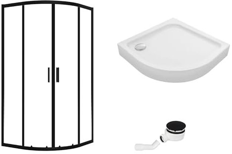 VBChome Mampara de ducha con plato de ducha, 80 x 80 x 185 cm, color negro, sifón para entrada en esquina, mampara de ducha corredera, cristal de seguridad, mampara de ducha, cuarto de círculo, 80 x