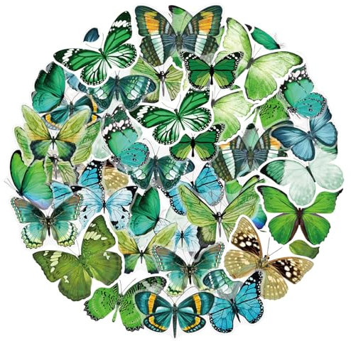 VSCO 40 Stück Transparente Dekorative Aufkleber, Scrapbooking Sticker Schmetterling Thema PET Stickers für Laptop Tassen Gepäck Fotoalbum Notizbuch Tagebuch Grußkarte Umschlag (Grün)