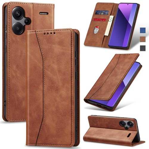 Jasonyu Coque pour Redmi Note 13 Pro Plus/13 Pro+ 5G Flip Etui,Marron | Housse en Cuir PU Portefeuille,Porte Cartes,Compartiment à espèces,Antichoc,Magnétique,Stand Fonction