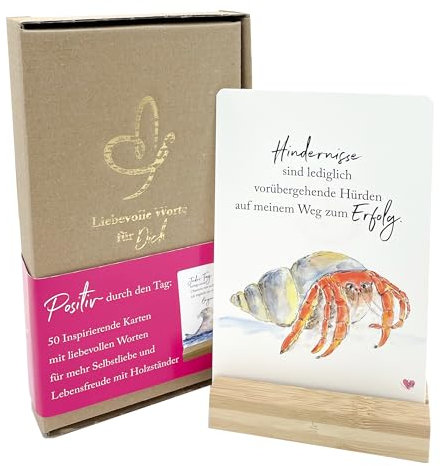 50 Inspirierende Karten mit liebevollen Worten für mehr Selbstliebe und Lebensfreude mit Holzständer, einzigartige Affirmation