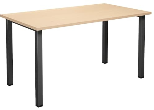 Kaiser + Kraft Mehrzwecktisch Duo-U | Gerade Platte, Tiefe 800 mm, Breite 1400 mm, Birke, schwarz