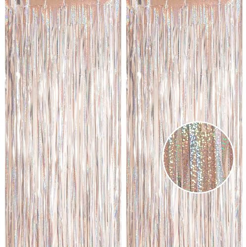 2pcs 3.2 x 8.3ft Glitter Sliver Tinsel Curtain Foil Curtain Decorations Metallic Tinsel Door Hanging Foil Flow Silk Streamers Photo Backdrop Decoration for Christmas Graduation Disco Wall Streamers