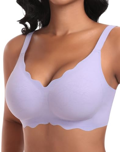 Ganado Damen Nahtloser BH Ohne Bügel Tiefem V-Ausschnitt gewellte Ränder Bequemer BH Bralette Soft BHS Bügellos Bustier Bra