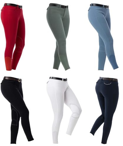 RIDING WORLD - Reithose für Mädchen & Jungen Alexandrie | Reiterhose mit Kniebesatz aus Stoff | mit Eingrifftaschen vorn | Reitleggings in Blau | Kinder Reitbekleidung in Größe 152