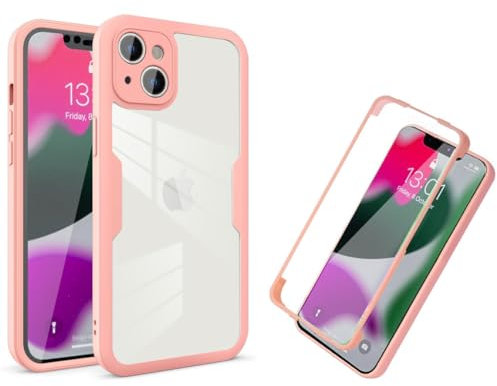 SNCLET Cover for iPhone 14 Plus Protective Front Casing with Built-in Screen Protector 360 Degree Shockproof Dual-layer Rugged Transparent 2 in 1 Back Case for iPhone 14 Plus,Pink