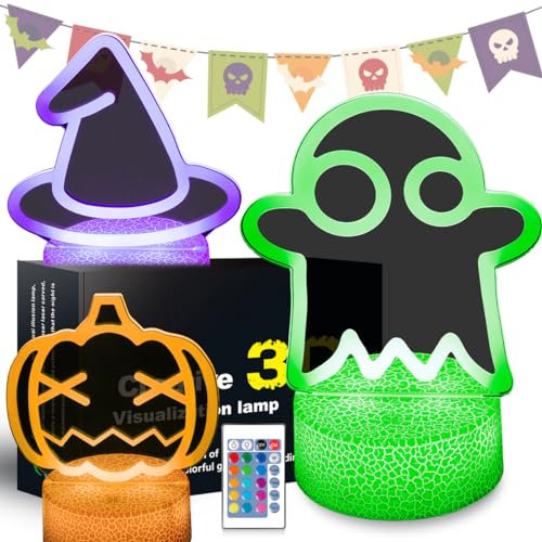JHXLAMP Halloween Geschenke,Halloween Dekorationen Nachtlicht,Kürbis,Gespenst,Hexenhut,16 Farbwechsel Dekolampe mit Fernbedienung & Smart Touch,Geschenke für Halloween für Jungen Mädchen