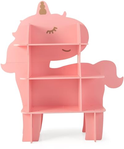 DREAMADE Bibliothèque Enfants à 3 Niveaux Étagère à Livres Enfants en Forme Licorne avec Étagères Ouvertes&Dispositif Anti-Basculement Meuble de Rangement pour Jouet Livre (Licorne Rose)
