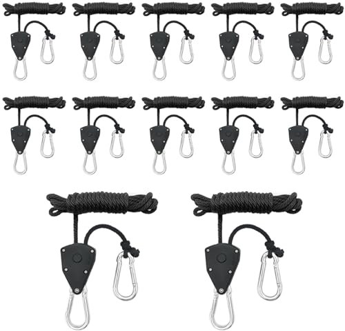 QMofeixiaodianQ Lot de 12 crochets à cliquet 1/8 - Heavy Rope - Avec crochet - Réglable - Pour lampe de culture et ventilateur de plantes de camping