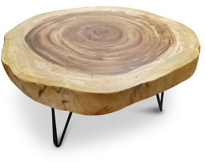 Suar Holz Couchtisch LAEM PHO II - 45cm hoher Wohnzimmertisch - in 2 Größen ca 60-85 cm Baumscheibe als Tischplatte aus massiver Akazie in rustikaler Optik (Ø 70-85 cm)