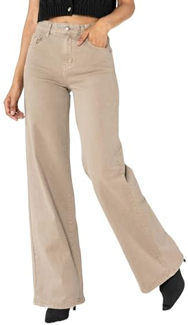 Nina Carter J251 dam high-waiisted jeans vida ben utsvängda stretchjeans använd look, Beige (J251-3), M Smal