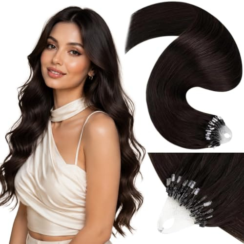 LaaVoo Microlink Hair Extensions Human Hair, 24 Inch 50g, Darkest Brown | Cold Fusion Micro Loop Extensions for Short Hair, Add Length for Daily Wear, Easy to Maintain, Nautral Look