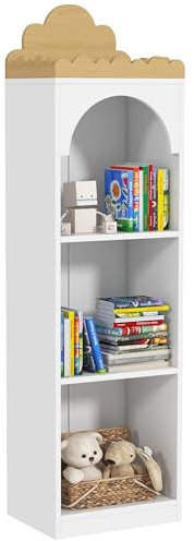AIYAPLAY Bibliothèque Enfant, étagère pour Jouets, 3 Niveaux, Joli Design Nuage, Meuble de Rangement pour Enfant, Rangement Livre Enfant, 40 x 30 x 139,5 cm, pour Chambre, Coin Lecture, Blanc