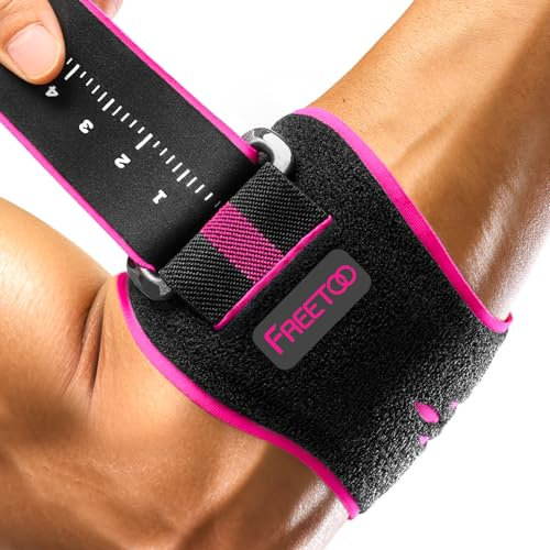 FREETOO Leichte Ellenbogenbandage Tennisarm Bandage, Ellenbogen Bandagen Herren und Damen für Kraftsport im Gym, Ellbogen Bandage bei Epicondylitis, Golferarm Bandage für Rechts und Links,Schwarz/Pink