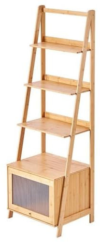 Cenz-888 4-Tier Ladder Shelf Bookshelf with Doors, Bookcase with Storage Bamboo Storage Shelf for Living Room, Home Office(Natural)