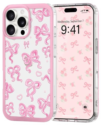 Urarssa for iPhone 16 Pro Max Clear Case, Cute Bowknot Pattern, Big Bow | Aesthetic Bow Design Phone Case for Women Girls, Slim Soft TPU Bumper Shockproof Protective Cover