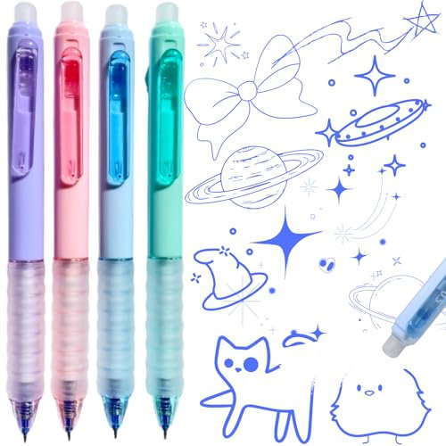 Dailyset 4 x radierbarer kugelschreiber, 0,5 mm blau, Tintenroller radierbar – Radierstift für Schule und Hausaufgaben – Saubere Notizen, Gelstifte radierbar, ab 7 Jahren Erasable Pens