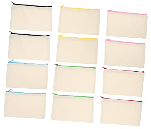 NUOBESTY 12stücke Canvas Beutel Kosmetiktasche Reißverschluss Make-up Bag Reise Kulturbeutel DIY Handwerk Tasche Blank