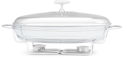Stövchen Speisenwärmer Gehärtetes Glas Edelstahl Warmhaltebehälter Catering OVAL