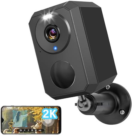 2K Telecamera Wi-Fi Esterno Senza Fili, Videocamera Sorveglianza WiFi Interno Batteria con Allarme, Rilevamento Movimento PIR, Visione Notturna a Colori, 2 Vie Audio