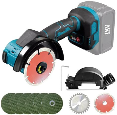Cordless Angle Grinder Compatible with Makita 18V Battery, Brushless Tile Cutter Grinding Machine 3-Speed with 8pcs 4Inch Blades for Metal Wood Tile Plastic (for Makita 18V + Bracket)