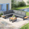 Merax Gartenmöbel-Set Outdoor, umbaubare Lounge mit 2 Relaxbetten, 5-Fach verstellbare Rückenlehne (bis 55°), Garten Ecksofa mit Couchtisch & Ablageflächen grau