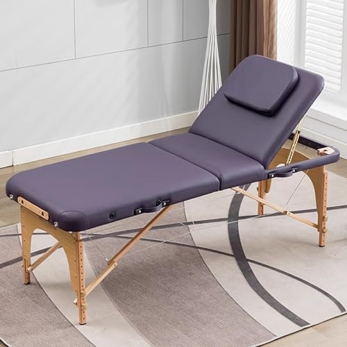 DEOPXF Massageliege Höhenverstellbar Klappbar Beine aus Massivholz Drahtseil Therapiebett Leicht zu Tragen Zarte Berührung Tragkraft 250kg(Lila,70cm)