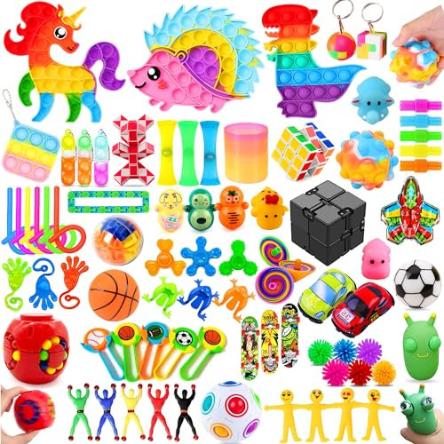 Zappeln Spielzeuge für Kinder, 80 Pcs Sensory Zappeln Anti Stress Spielzeug- Igel Einhörner Dinosaurier Zappeln Sensorisches Spielzeug Set Für Kinder Und Angst Mit Angstlust, Autismus Und ADHS