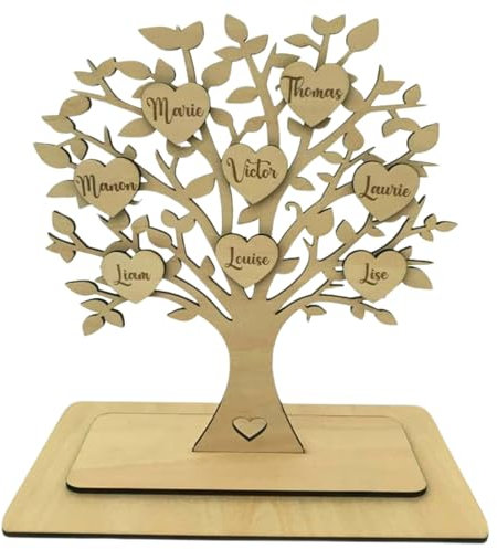 Arbre de vie personnalisé en bois avec max. 20 prénoms, Décoration murale ou à poser, décoration intérieur, déco mur, fleur vie sacrée,anniversaire,noël baptême, mariage, mandala,St Valentin (24 cm)