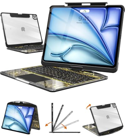 ipad keyboard Applicable to iPad ail 12.9th Gen (2018-2022/ail13 2024)Model 11inch magic case With Wireless Keyboard Transparent Protective Cover 360° Rotating Stand trackpad Pen tray With black