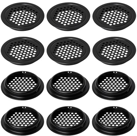 12 Pcs Griglia Aerazione Tonda 53mm, Griglie di Ventilazione in Acciaio Inossidabile per Porte, Fori Ventilazione, Cucine, Uffici, Armadi, Guardaroba, Bordi Arrotondati, Facile Installazione, Nero