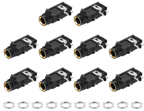 QUARKZMAN 6 Stk 6.35mm Stereo Audio Klinkenbuchse 50V 3-Polige PCB Montage Buchse Video Stecker Stereo Kopfhöreranschluss mit Muttern für Gitarren Kopfhörer Lautsprecher Car 33x17x13mm