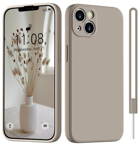 HGH für iPhone 14 Hülle Silikon mit Lanyard, Handyhülle für iPhone 14 Dünn Rundumschutz mit Microfiber-Innenfutter Kratzfest Schutzhülle Case 6.1 Titan Grau