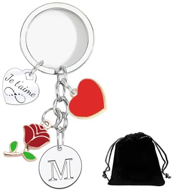 XWXWXW Cadeau de Saint-Valentin Porte-clés en forme de cœur Je t'aime Avec 26 des lettres (A-Z) Porte-clés Partenaire,Petit Porte-clés,Porte Cle Amour Cadeaux Saint Valentin,Porte Clef Amoureux