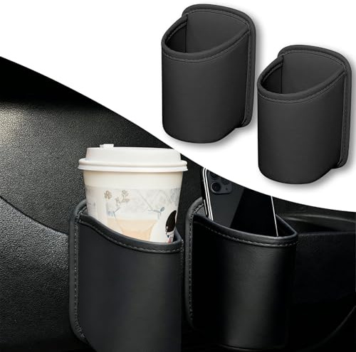 R-timer 2 Pièces Porte Gobelet Voiture pour Renault Clio 6 (VI) 2026 2025, Cuir PU Porte-Bouteille Porte-Gobelet pour Voiture Organisateur de Rangement Multifonctionnel