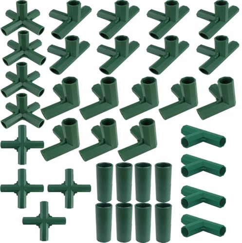 Lot de 36 connecteurs de cadre de serre pour tubes de 16 mm, raccords de structure de jardin à 6 voies avec joints 3/4/5 voies pour cadres froids et abris de plantes, vert